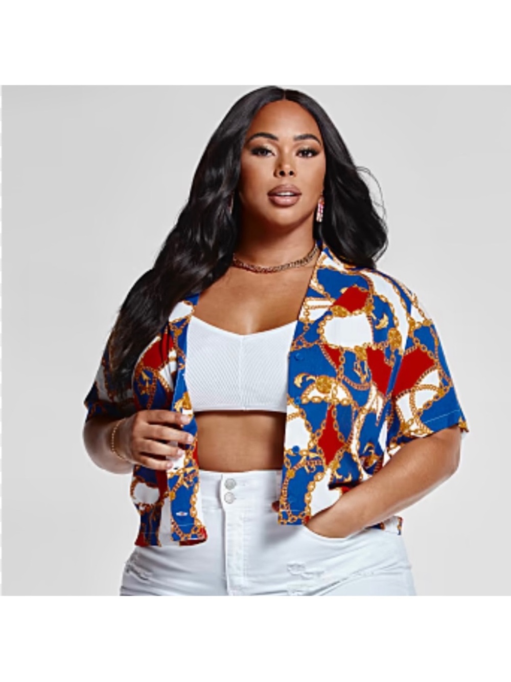 Fashion 2 Figure Chain Print Button Down Shirt